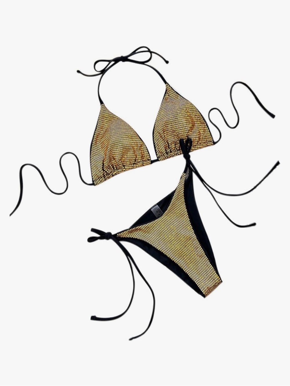 JHOKCI Gold Metallic Triangle Tie-Side Bikini Set MEDIUM - Picture 10 of 11